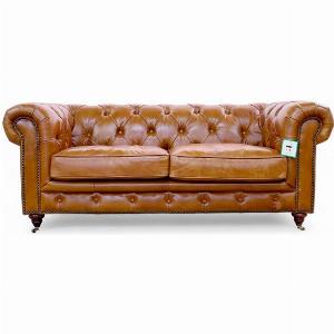 Vintage Tan Leather Chesterfield 2 Seater Sofa Luxurious Classic Style