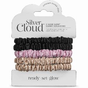 Silver Cloud Satin Skinny Hair Scrunchie Combo Pack 5 Pack