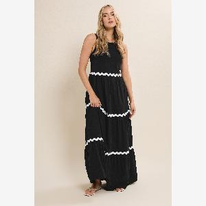 Lts Tall Black Contrast Swirl Tiered Maxi Dress 18 Lts  Tall Womens Maxi Dresses