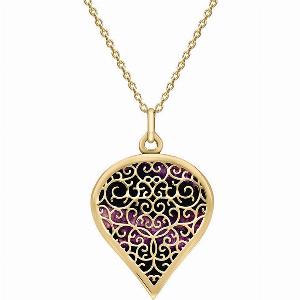 9ct Yellow Gold Blue John Flore Filigree Large Heart Necklace