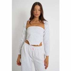 Kaiia Bandeau Crop Top Bolero Light Grey Marl