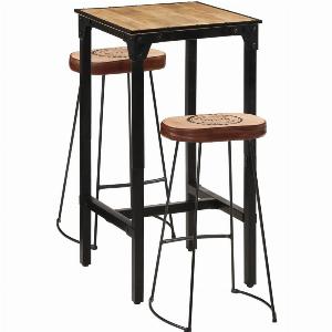 Ensemble de bar 3 pcs bois de manguier brut massif et métal