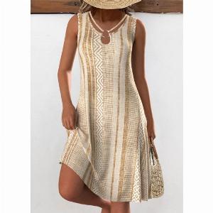 ROTITA Circular Ring Geometric Print Light Camel A Line Dress