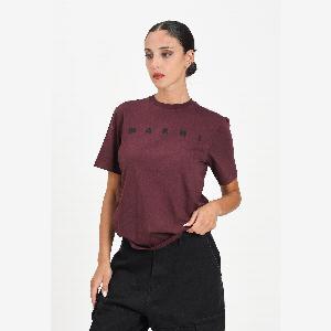 MARNI Tshirt a manica corta bordeaux per donna ragazzi e bambini con stampa logo