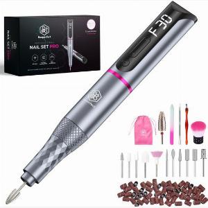 Beeperfect Cordless Electric Nail File Pro Edition  Nagelfräse  Maniküre und PediküreSet  wiederaufladbar  11 Bits und 60 Schleifrollen  30000 Umin