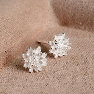 John Greed Tempest Silver November Birth Flower Chrysanthemum Stud Earrings