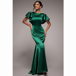 30 Discount on Goddivas Emerald Green Satin Flutter Sleeve Maxi Dress