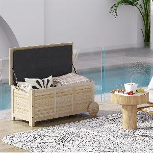 Outsunny Coffre de rangement extérieur malle de rangement en bois 185L avec roulettes et bâche 110 x 50 x 50 cm bois naturel