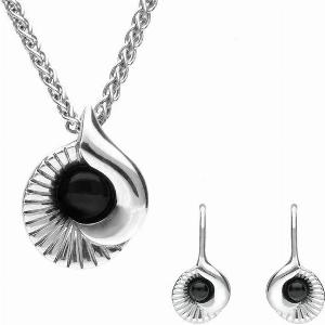British Diamond Company 50% Discount on Sterling Silver Whitby Jet Seashell 2Piece Set