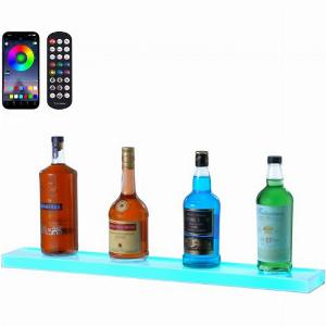 VEVOR LED Lighted Liquor Bottle Display 1 Tier 30 Inch Wall Mounted Whiskey Rack Stand 1 Step Commercial Illuminated Home Bar Shelf Acrylic Drinks lighting Shelves with RF Remote  App Control