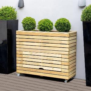 311 x 14 Forest Linear Tall Wooden Garden Planter with Storage and Wheels 12m x 04m