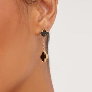 Small Flower Detail Drop Stud Earrings In Black And Gold Womens Size UK One Size