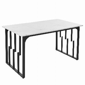 Table à manger Table de cuisine Table pour manger fabriqué à partir de MDF moderne Motif marbré 140x80x75 cm BlancNoir   Aosom France