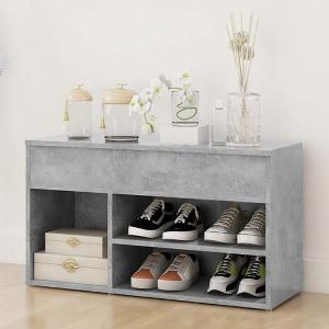 Seim Wooden Shoe Storage Bench With 2 Shelves In Concrete Effect