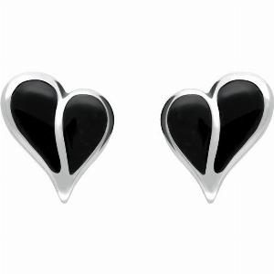 Sterling Silver Whitby Jet Split Heart Stud Earrings