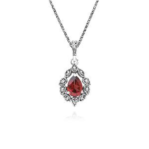 Save 8 on a sterling silver Art Deco pendant necklace featuring pear garnet and marcasite