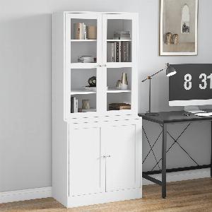 HOMCOM Mobile Libreria con 2 Armadietti Ripiani Regolabili e Ante in Vetro 76x40x1785 cm Bianco   Aosom Italy