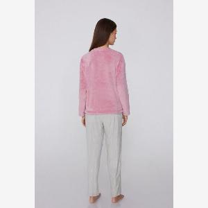 Tezenis Pyjama Long en Pilou Imprimé Broderie Noeud Femme Rose Taille M