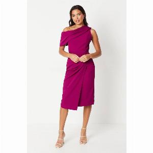 One Shoulder Twist Front Pencil Wedding Guest Dress  Red