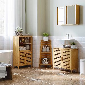 kleankin Meuble sous lavabo vasque salle de bain en bambou meuble sous vasque 2 portes design cosy 66 x 29 x 615 cm   Aosom France