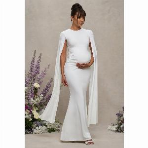 Divine Timing White Maternity Maxi Dress With Cape Sleeves