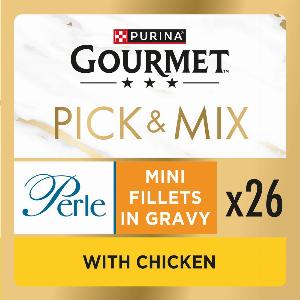 GOURMET Perle Mini Fillets in Gravy with Chicken Adult Wet Cat Food 26x85g