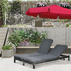 Letto da Giardino a 2 Posti in Rattan e Acciaio Regolabile Grigio