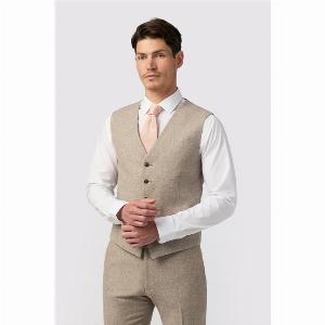Antique Rogue Slim Fit Taupe Tweed Waistcoat