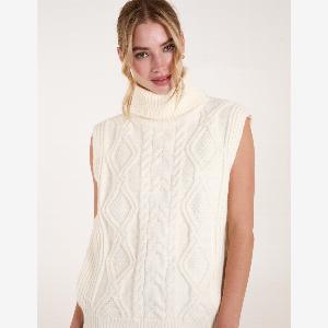 Get 50 Off Roll Neck Cable Knit Vest  Sizes ML  Ivory Colour