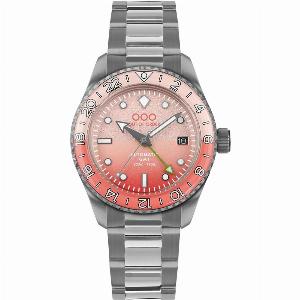 Out Of Order Paloma Shaker Automatic GMT Ultra Brushed Pink Dial Steel Strap Mens Watch OOO00125PABANDSS