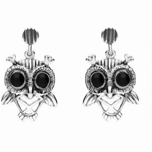 Sterling Silver Whitby Jet Owl Stud Earrings