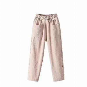 Pantalon dété en coton et lin pour femme pantalon décontracté ample droit Haren à neuf points XL grise
