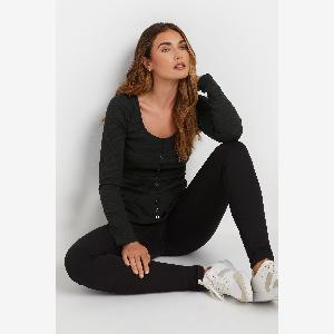 41 Discount on Lts Tall Black Ribbed Button Long Sleeve Top Size 18