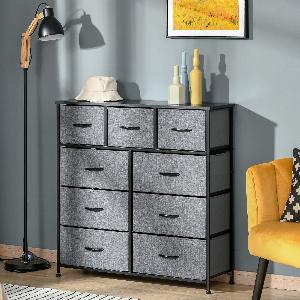 HOMCOM 9 Drawers Storage Chest Dresser Organizer Unit  Easy Pull Fabric Bins for Bedroom Hallway Entryway Black  Grey