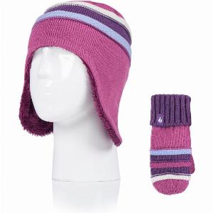 Childrens Cosy Violet Hat and Mittens Set for Snowy Days Now 999