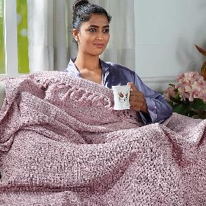 Hush Haven 100 Cotton Waffle Throw Blanket with Fringes 180x130 cm  Ash Colour