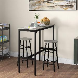 HOMCOM 3 Piece Bar Table Set with 2 Stools Industrial Bar Table and Stool Set Dining Table and Chair Set for Small Space Grey