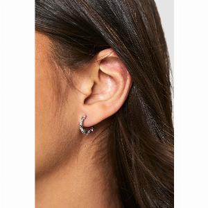 Silver Embellished Mini Hoop Earrings Grigio