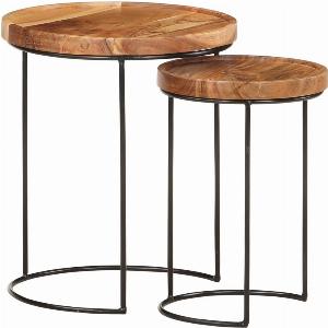 Ensemble de table basse 2 pcs bois daposacacia massif et acier