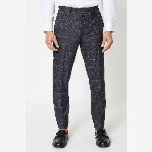 Mens Charcoal Slim Fit Windowpane Check Trousers Was 55 Now 22 Save 60