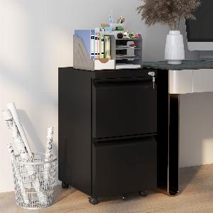 Vinsetto 2Drawer Mobile Filing Cabinet on Wheels Steel Lockable File Cabinet w Adjustable Hanging Bar for Letter A4  Legal Size Black   Aosom UK