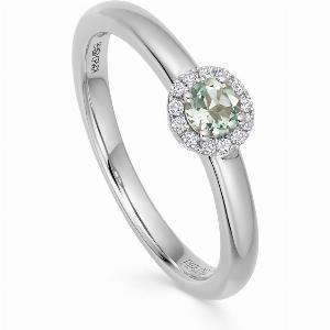 18ct White Gold Grace Green Amethyst  005cttw Diamond Mini Ring  Ring Size N