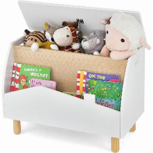Wooden Toy Box  Toy Storage Organizer Chest Fliptop Lid Bookcase Display