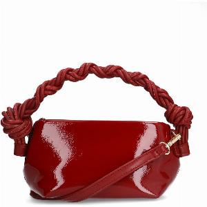 Rote Lackhandtasche mit geflochtenem Henkel