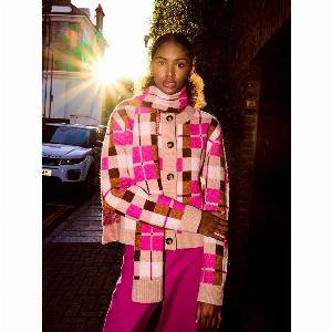 Enjoy 20 Discount on the Kamaria Checked Cardigan in Neutral Tones