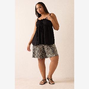 Yours Curve Short En Jersey Texturé Léopard Marron Womens Curve  Plus Size Yours