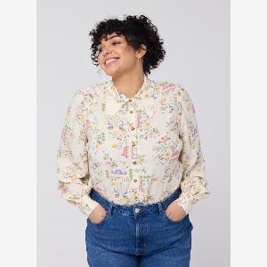 Joanie Clothing Fiona Cross Stitch Tapestry Print Blouse   UK 22 Cream