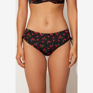Tezenis Bas de Bikini Taille Haute Froncé Cherry on Top Femme Noir Taille S