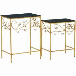 Enjoy 60 Discount on Xuange Set of 2 Black Wooden Side Tables with Gold Frame