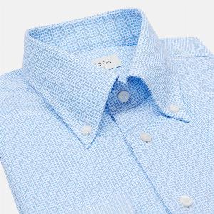 Camicia fantasie azzurro cotone popeline collo stile collo button down